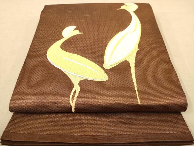 平和屋着物◎太鼓柄袋帯　冠鶴　金糸　正絹　逸品　AABC8557dt