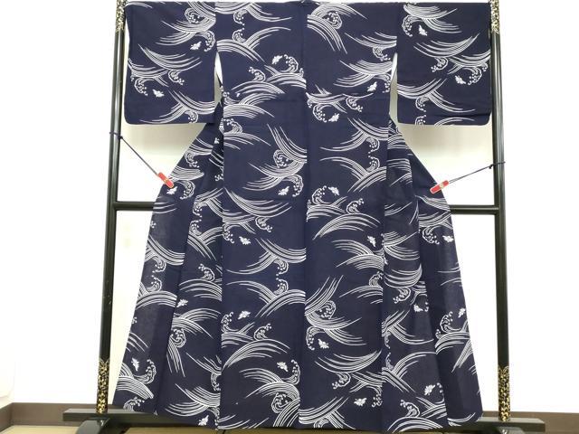 平和屋着物∴夏物　浴衣　荒波文　綿　逸品　DABD2896cd