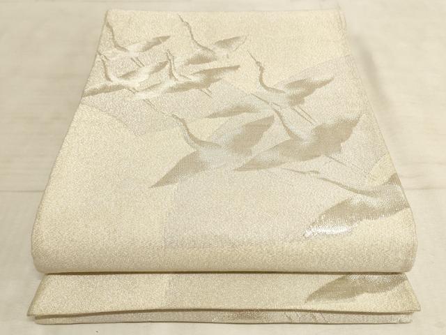 平和屋着物◎綴れ　六通柄袋帯　地紙重ね群れ鶴文　銀糸　正絹　逸品　AAAL7115pf