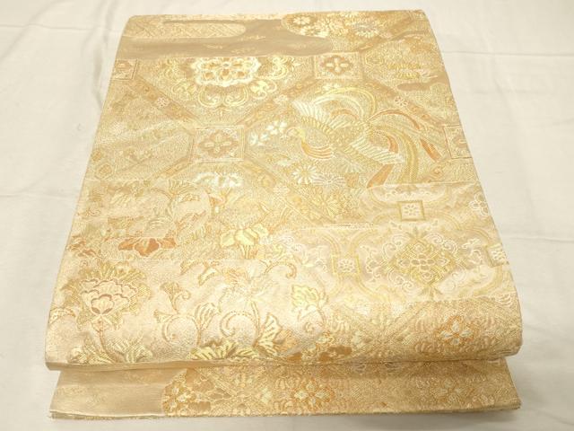 平和屋着物▼六通柄袋帯 更紗鳳凰文 金糸 正絹 逸品 CABC8528dy