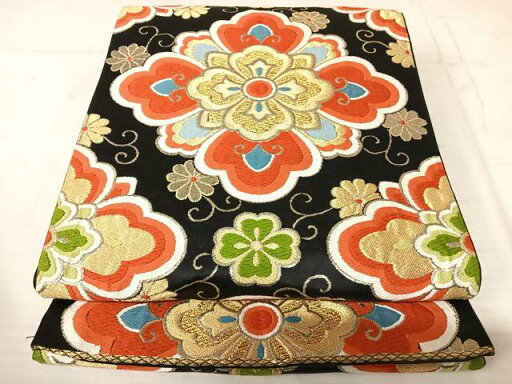 平和屋着物◎六通柄袋帯 唐織 正倉院花文 黒地 金糸 正絹 逸品 AAAU3024yx 平和屋着物◎六通柄袋帯 唐織 正倉院花文 黒地 金糸 正絹 逸品 AAAU3024yx