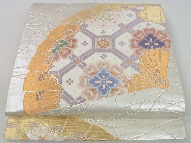 平和屋着物■六通柄袋帯 唐織 檜扇吉祥花文 金銀糸 逸品 mz2847