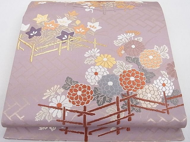 平和屋着物■六通柄袋帯 唐織 草花文 金糸 正絹 逸品 A-gk640