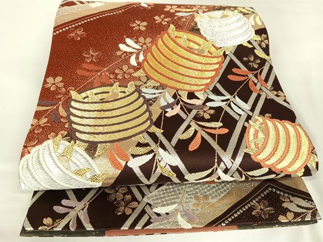 平和屋着物◎六通柄袋帯　唐織　糸巻花文　金銀糸　正絹　逸品　AABB0735uw