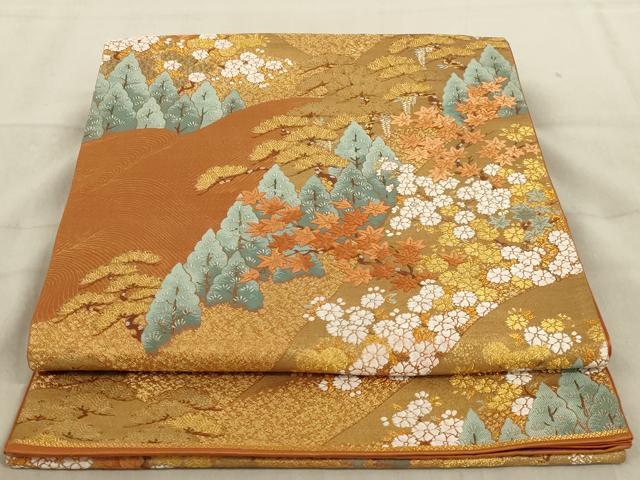 平和屋着物◎六通柄袋帯　唐織　志賀の里　金糸　正絹　逸品　AABD3722ou