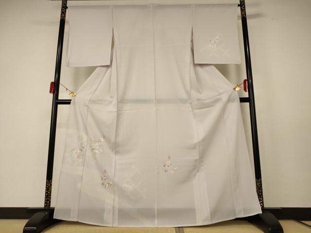 平和屋着物＊夏物　訪問着　絽　刺繍　草花文　銀彩　正絹　逸品　AABD8967jd