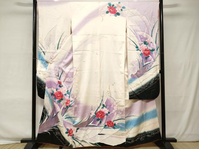 平和屋着物■豪華振袖 バラ 孔雀文 暈し染め 金銀彩 正絹 逸品 CAAW0446ev