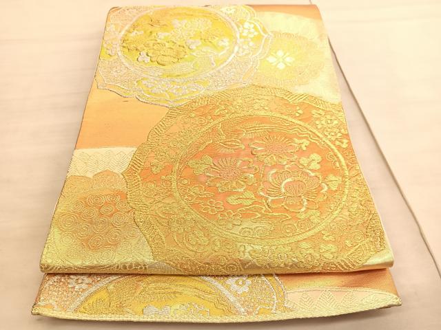 Other - 平和屋着物◎六通柄袋帯　花鳥絵皿文　金銀糸　正絹　逸品　BAAV5957hv