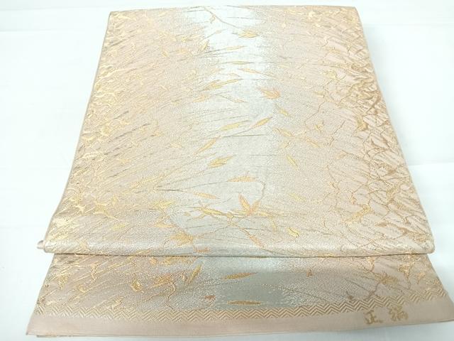 平和屋着物◎六通柄袋帯 枝葉文 金糸 正絹 逸品 AABC2434yx