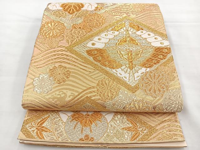平和屋着物◎六通柄袋帯　唐織　能衣波舞楽文　金糸　正絹　逸品　BAAT1629xk