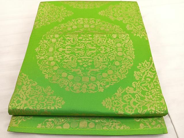 平和屋着物◎六通柄袋帯　狩猟丸文　金糸　正絹　逸品　BAAV5953hv