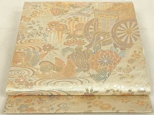 平和屋着物◎六通柄袋帯　鴛鴦花車文　金銀糸　正絹　逸品　AAAM4180sg