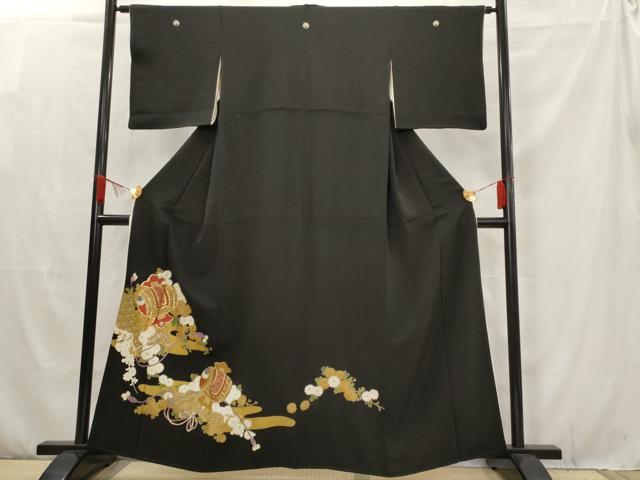 平和屋着物■豪華黒留袖 駒刺繍 吉祥花文 小槌 正絹 逸品 AAAV2956st