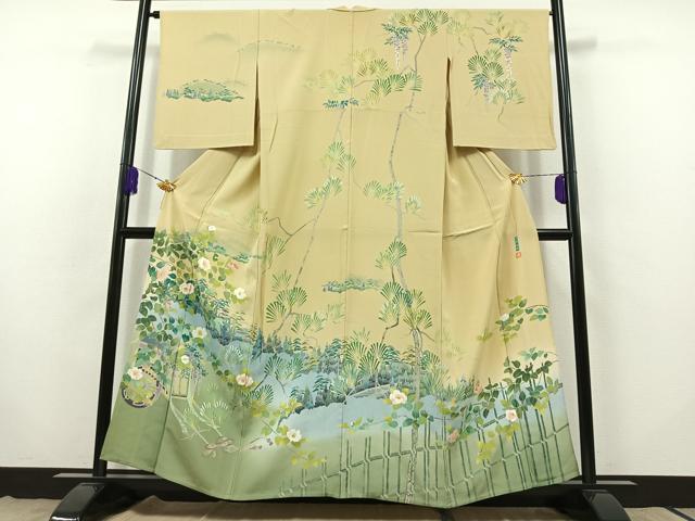 其它 - 平和屋着物▽訪問着　単衣　友禅　作家物　風景花文　暈し染め　正絹　逸品　AABB8027jh