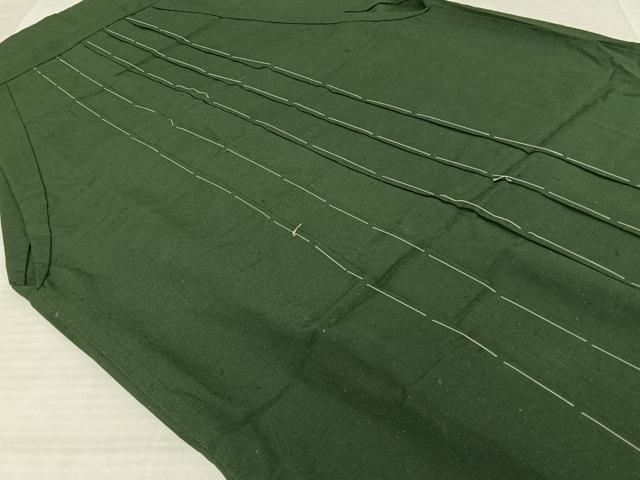 平和屋着物●男性　馬乗り袴　紬地　千歳緑色　正絹　逸品　未使用　AABF0277fy