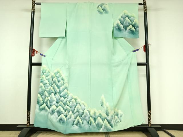 平和屋着物▽訪問着　単衣　手描き　樹林文　暈し染め　正絹　逸品　AABF4408jh