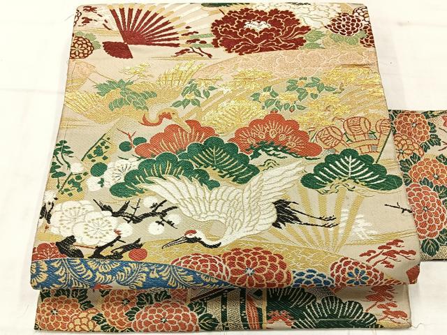 平和屋着物●アンティーク　大正ロマン　丸帯　刺繍　人物風景文　正絹　逸品　DABD0704op 平和屋着物◎アンティーク 大正ロマン 丸帯 唐織 人物風景文 正絹 逸品