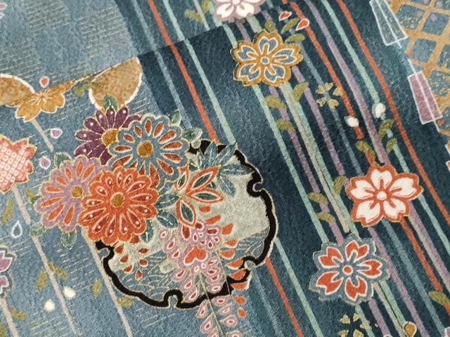 Rakuten - 平和屋着物■上質な小紋 雪輪草花間道 金彩 正絹 逸品 CABF4099ev