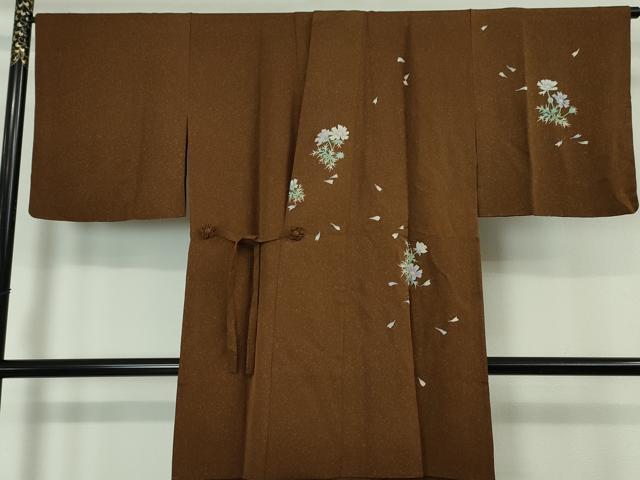 平和屋本店■極上 巨匠 前田華清 手描き 道中着 ロング丈 草花文 逸品 DZAA5926kh5
