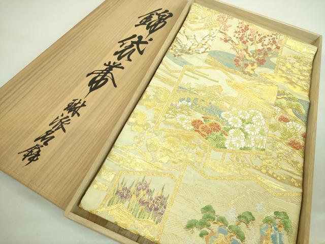 平和屋本店■極上　西陣　川島織物　六通柄　本袋帯　錦帯　唐織　琳派名屏　金糸　共箱付き　逸品　DZAA7448kh5