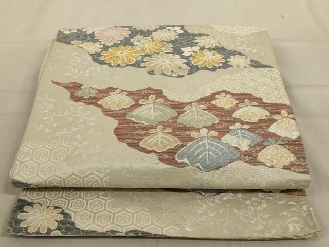 平和屋着物◎六通柄袋帯　道長花文　金銀糸　正絹　逸品　AABD3749ou