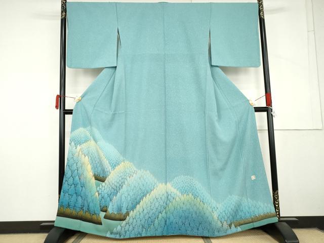 平和屋着物●人間国宝・羽田登喜男　色留袖　刺繍　樹林文　金糸　正絹　逸品　AABM0148cs