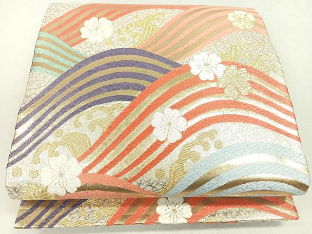 平和屋着物◎六通柄袋帯　唐織　立波舞花文　金糸　正絹　逸品　CAAW9613nb