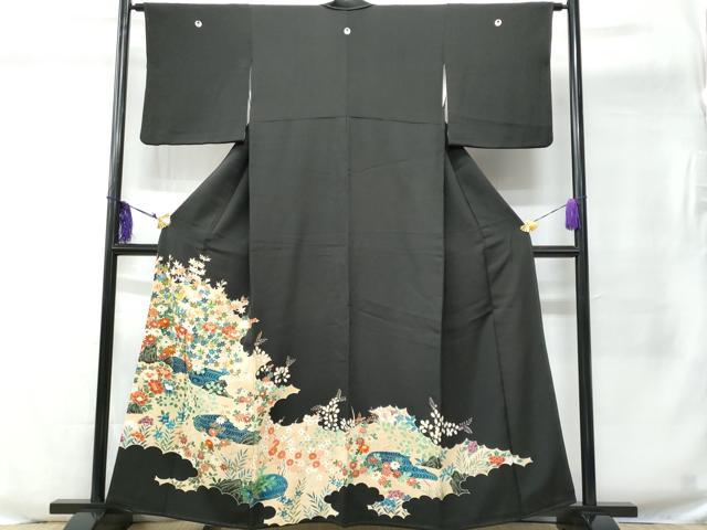 平和屋着物■中国三大刺繍　相良刺繍　黒留袖　駒刺繍　草花文　金彩　正絹　逸品　CABC8896fb