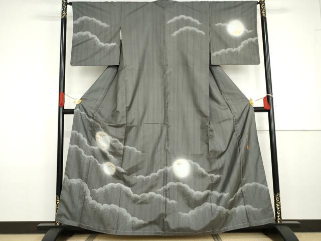 Full-Length Under-Kimono - 平和屋着物●灘波田豊　本場大島紬　染大島　訪問着　満月　金糸　金彩　正絹　逸品　AABG7832cs