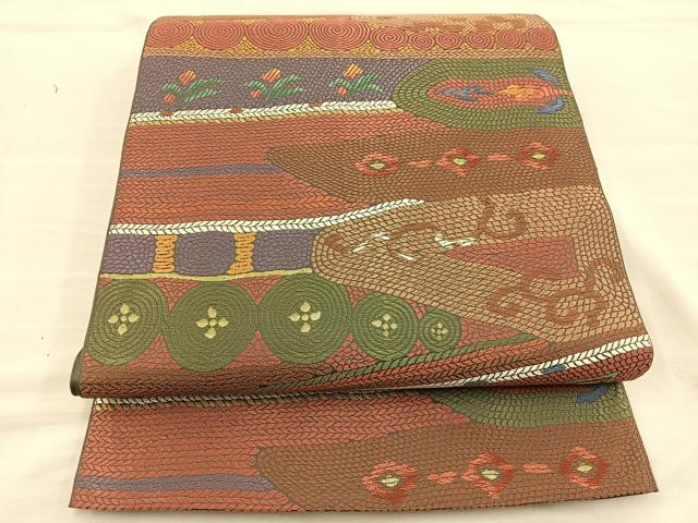乐天商城 - 平和屋着物◎六通柄　本袋帯　横段花文　金糸　正絹　逸品　BAAT5680xa