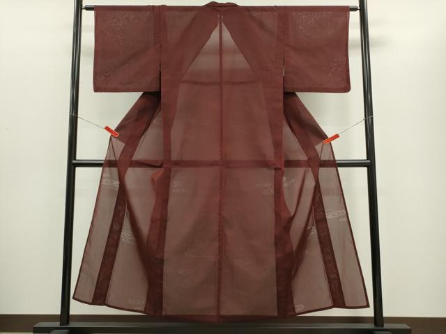 平和屋の平和屋着物＊夏物 色無地 流水紋紗 小豆色 正絹 逸品 CABH7601ze｜アングル2