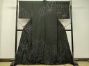 平和屋着物●訪問着 作家物 紬地 総刺繍 刺し子 樹林文 黒地 正絹 逸品 DAAR4515tw