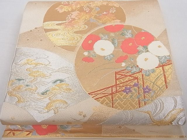 平和屋着物■六通柄　本袋帯　流水花鳥文　金銀糸　正絹　逸品　A-gk721