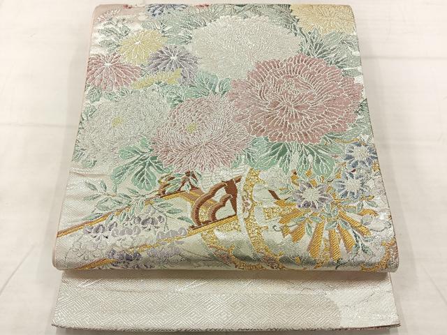 平和屋着物◎西陣 山下織物謹製 九百佐賀錦 六通柄袋帯 花車 金銀糸 証紙付き 正絹 逸品 AABE3026uk