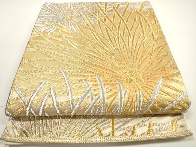 平和屋着物◎六通柄袋帯　松葉文　金銀糸　正絹　逸品　DABE8451xg
