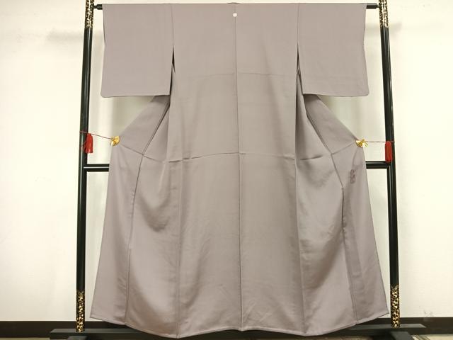 平和屋着物▽上質な色無地　単衣　牡丹鼠色　正絹　逸品　AAAU8509fy