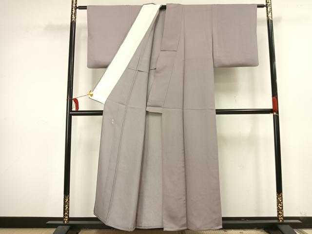 平和屋着物▽上質な色無地　単衣　牡丹鼠色　正絹　逸品　AAAU8509fy