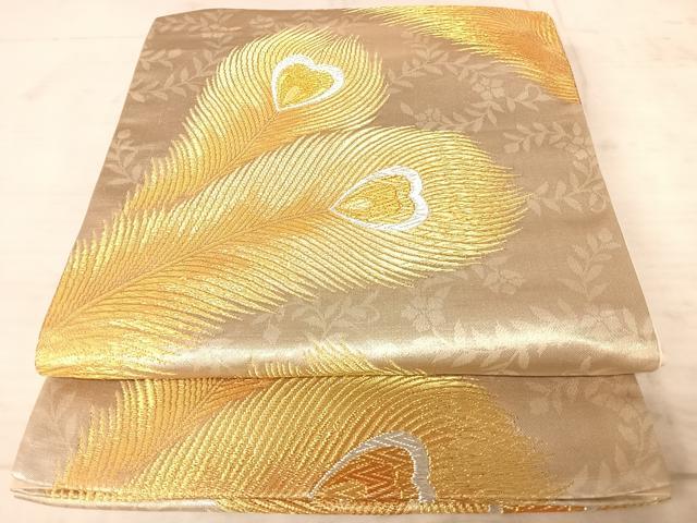 平和屋着物◎六通柄袋帯　孔雀羽文　金銀糸　正絹　逸品　AAAW8932yx