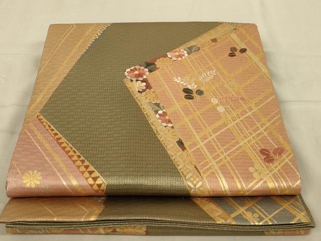 平和屋着物◎六通柄袋帯　草花文　金彩　正絹　逸品　AAAW1771ou