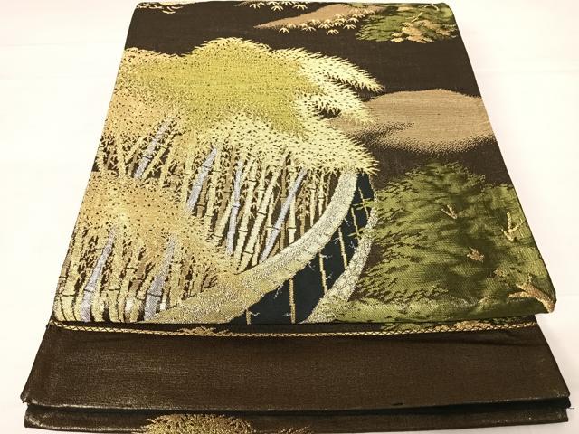 平和屋着物◎六通柄袋帯　樹林文　黒地　正絹　逸品　AABC2445yx