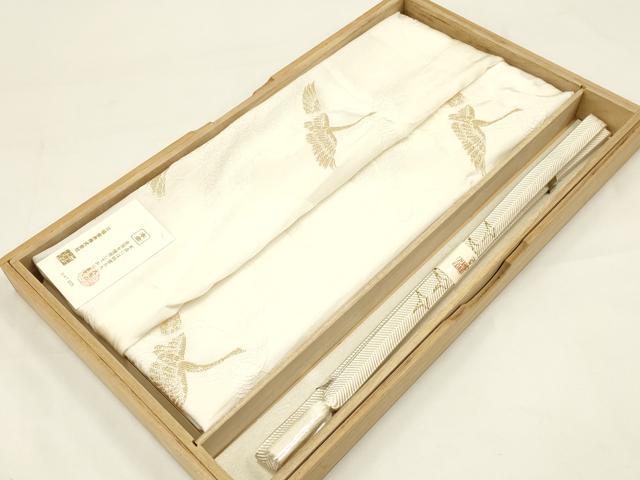 平和屋本店●和装小物　帯締め・帯揚げセット　礼装用　笹浪組　飛鶴文　本金箔　逸品　未使用　AABC428..