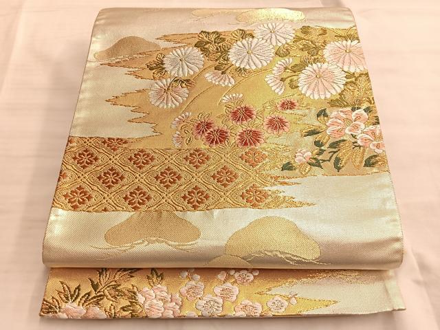 平和屋着物◎六通柄袋帯　唐織　あきくさもん　金糸　正絹　逸品　BAAK1048du