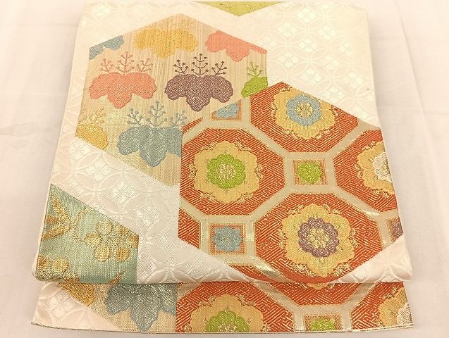 平和屋着物◎六通柄袋帯 唐花亀甲文 金銀糸 正絹 逸品 AAAI7193Bfw