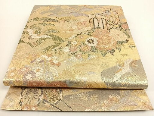 平和屋着物◎六通柄袋帯 御所車飛鶴花文 金糸 正絹 逸品 AAAK6024Bcy 平和屋着物◎六通柄袋帯 御所車飛鶴花文 金糸 正絹 逸品 AAAK6024Bcy