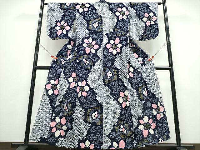 Female Yukatas - 平和屋着物∴夏物　浴衣　有松鳴海絞り　枝花文　綿　逸品　CABD2492ng