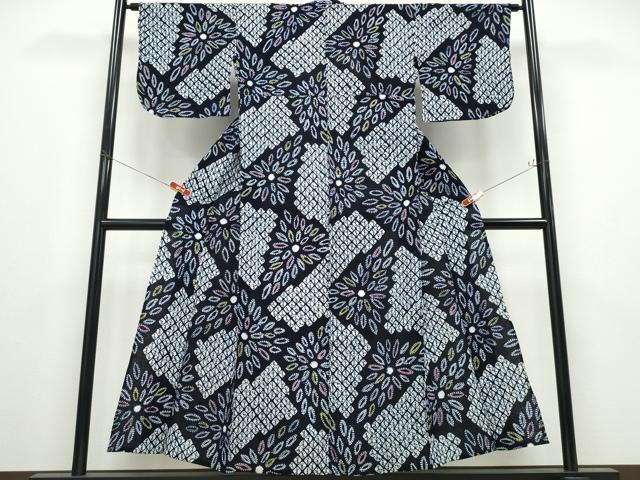 平和屋着物∴夏物　浴衣　有松鳴海絞り　切嵌花文　綿　逸品　CABD2513ng