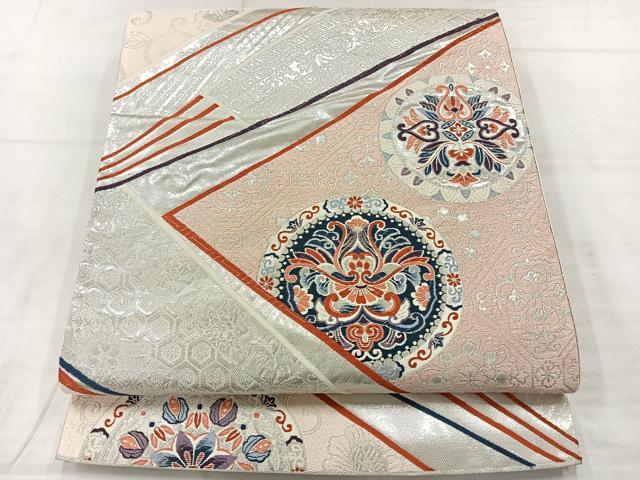 平和屋着物◎六通柄袋帯　唐織　花丸文　銀糸　正絹　逸品　AABE3033uk