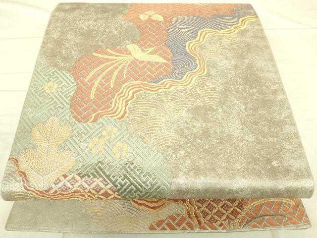 平和屋着物◎六通柄袋帯　道長吉祥花松文　金銀糸　引箔　正絹　逸品　DAAJ4379re