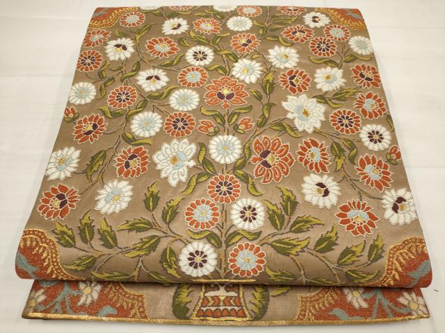 平和屋着物▼六通柄袋帯　印度更紗文　金糸　正絹　逸品　AABB9906wj