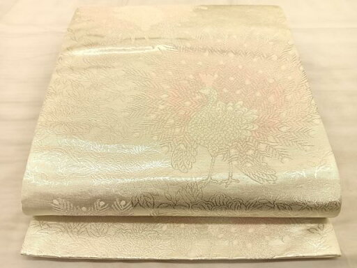 平和屋着物◎六通柄袋帯 孔雀花文 銀糸 正絹 逸品 BAAT3354du 平和屋着物◎六通柄袋帯 孔雀花文 銀糸 正絹 逸品 BAAT3354du